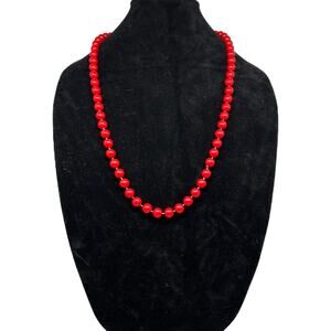 Vintage 1990s Monet Red Pearl Necklace - Classic Single Strand Beaded Choker